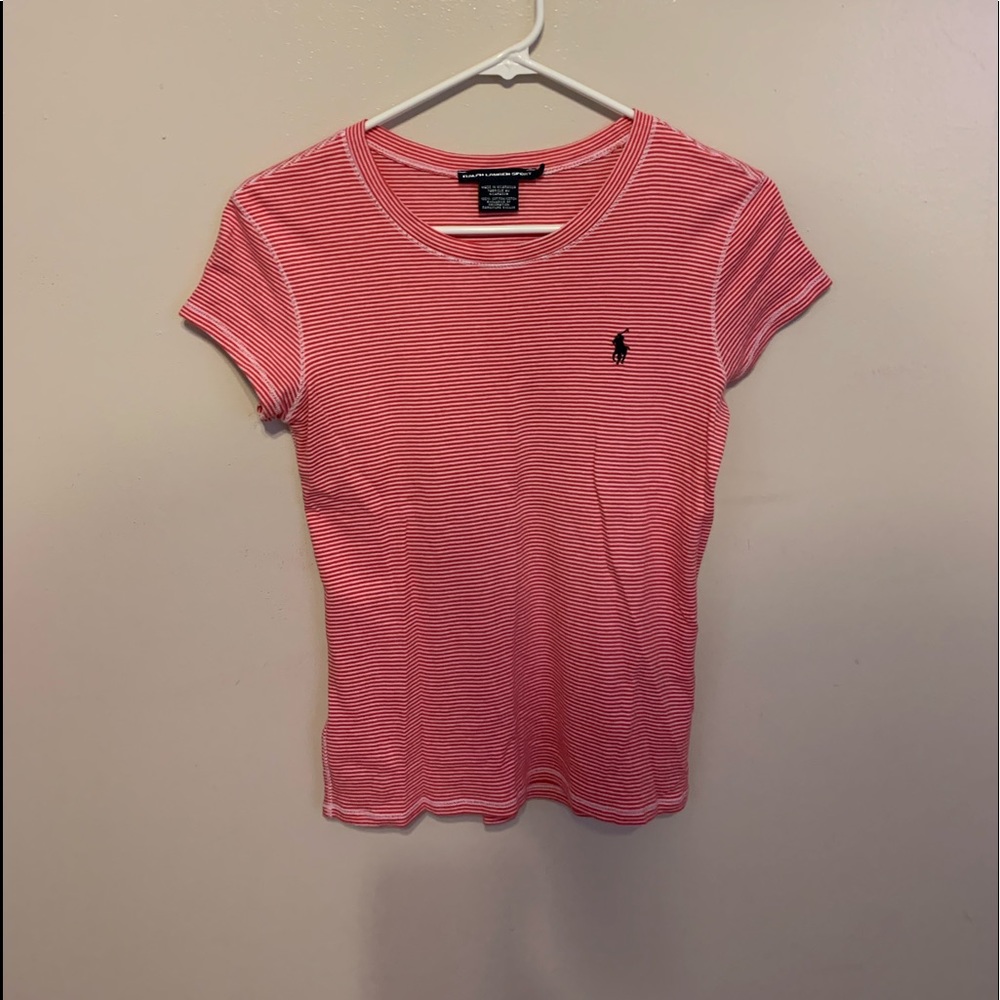 Red and white striped polo